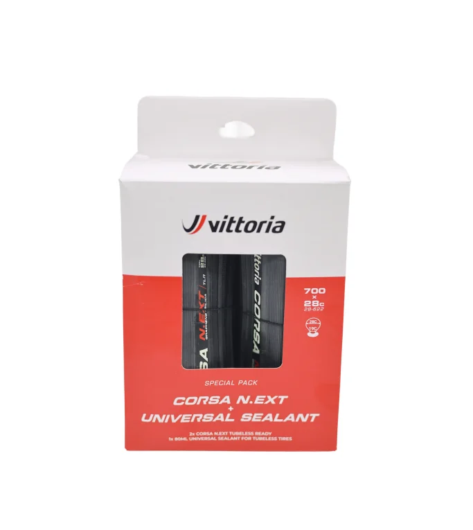 Vittoria 2x Corsa N.Ext Tubeless Ready 700C x 28 Road Tyre with 80ml Sealant Bundle